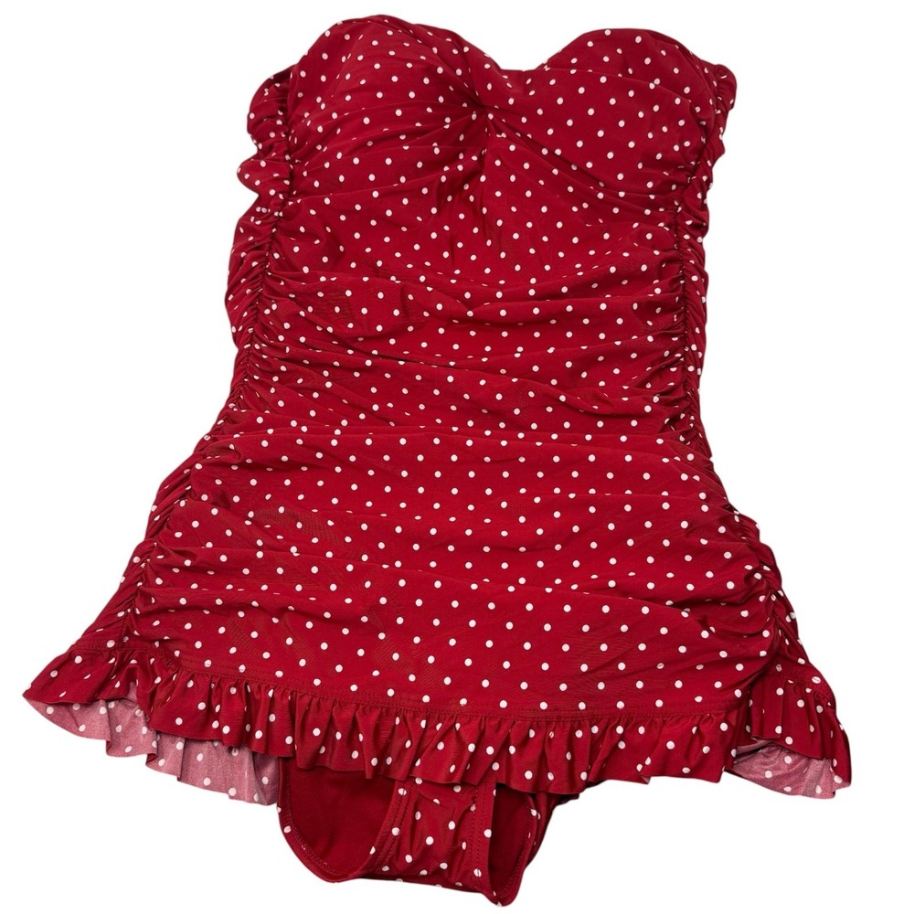 NWT Y2K Jantzen retro pin-up 50s style polka dot ruched swimsuit